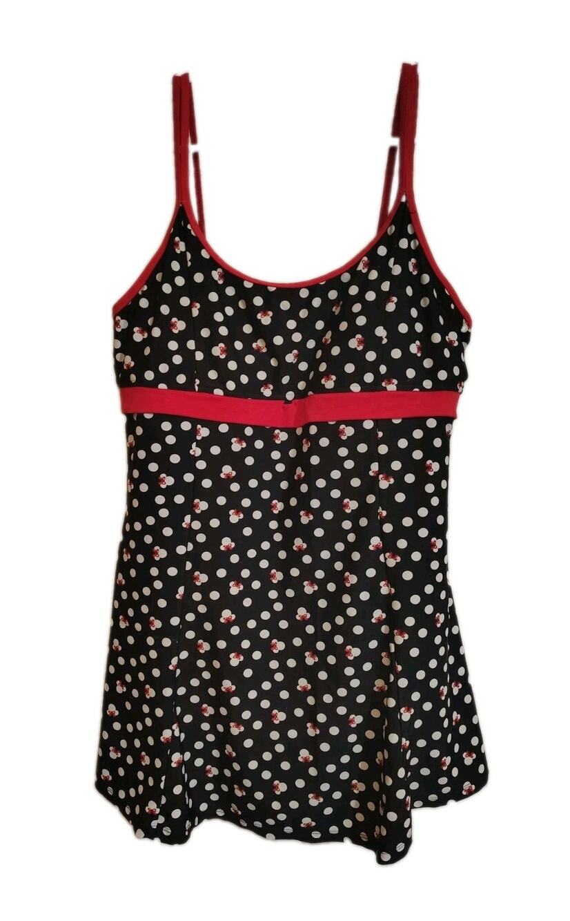 Disney Parks Swimming Suit Minnie Mouse XL Black Polka Dots Red 1 Piece White